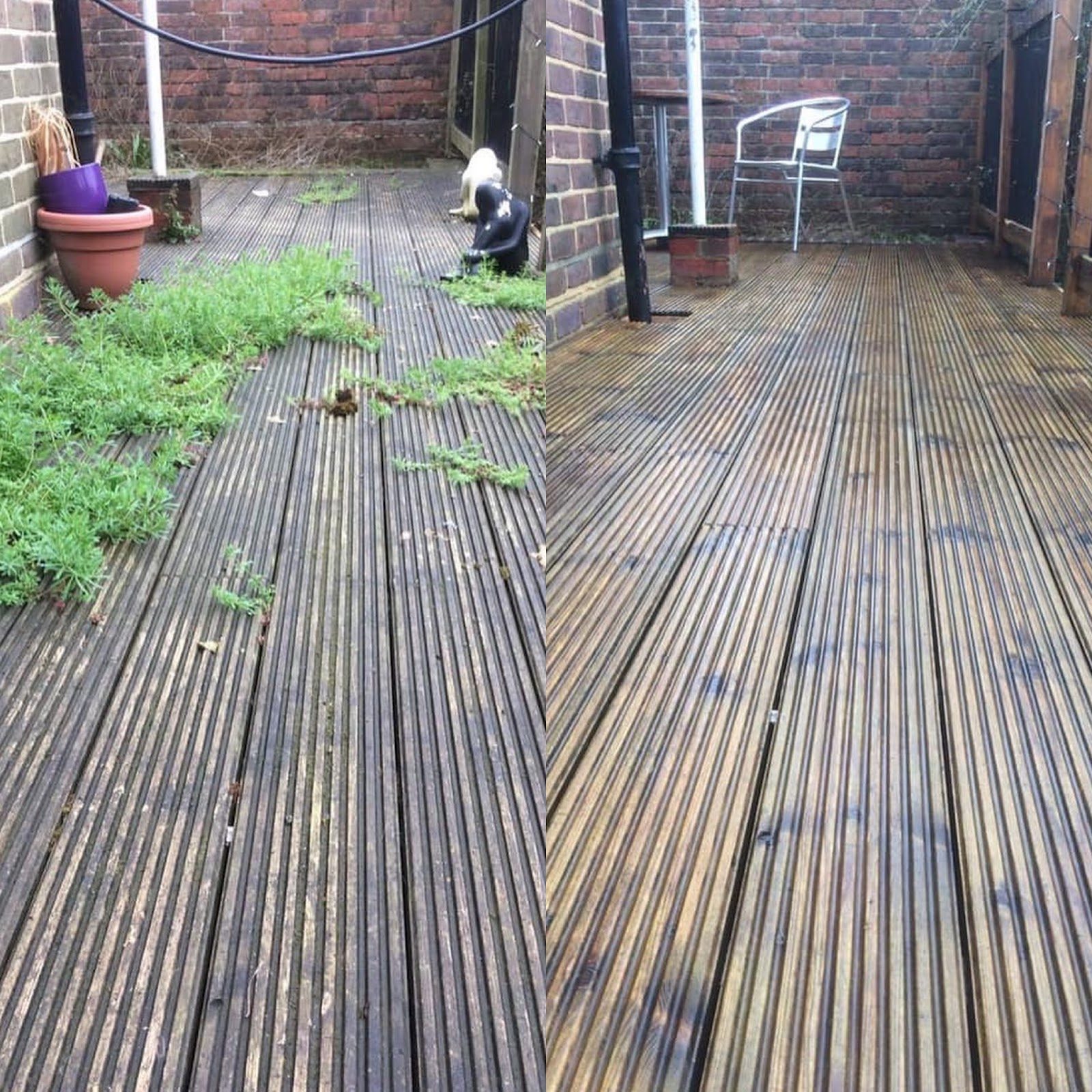 Decking, half cleaned