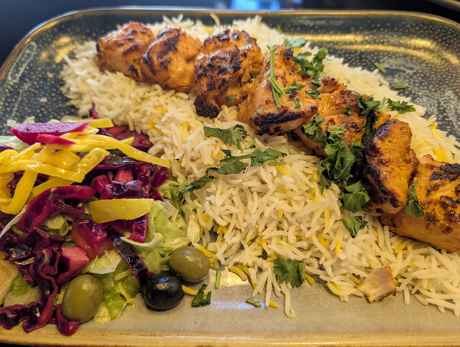 Chicken shish with rice